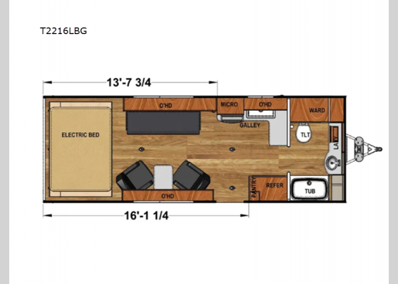 Floorplan - 2024 Iconic Pro Series T2216LBG Toy Hauler Travel Trailer