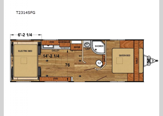 Floorplan - 2024 Iconic Pro Series T2314SFG Toy Hauler Travel Trailer