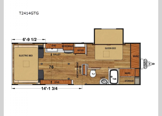 Floorplan - 2024 Iconic Pro Series T2414GTG Toy Hauler Travel Trailer