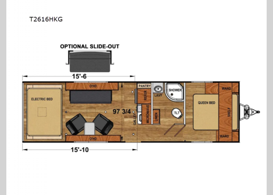 Floorplan - 2024 Iconic Pro Series T2616HKG Toy Hauler Travel Trailer