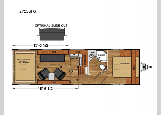 Floorplan - 2024 Iconic Pro Series T2715SFG Toy Hauler Travel Trailer