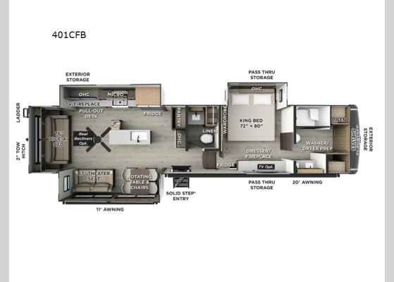 Floorplan - 2026 Flagstaff Classic 401CFB Fifth Wheel
