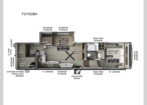 Floorplan - 2026 Flagstaff Classic F374DBH Fifth Wheel