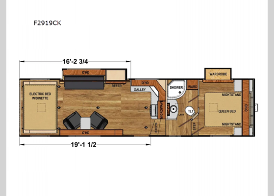 Floorplan - 2024 Iconic Platinum Series F2919CK Toy Hauler Fifth Wheel