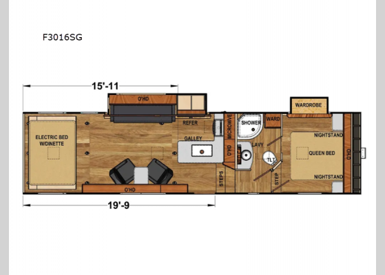 Floorplan - 2024 Iconic Platinum Series F3016SG Toy Hauler Fifth Wheel