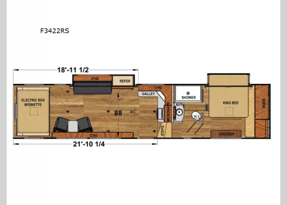 Floorplan - 2024 Iconic Platinum Series F3422RS Toy Hauler Fifth Wheel