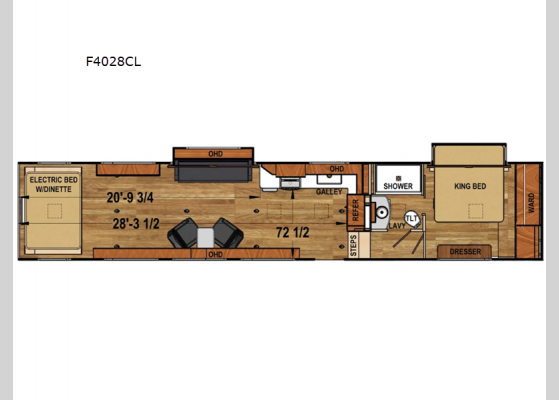 Floorplan - 2024 Iconic Platinum Series F4028CL Toy Hauler Fifth Wheel