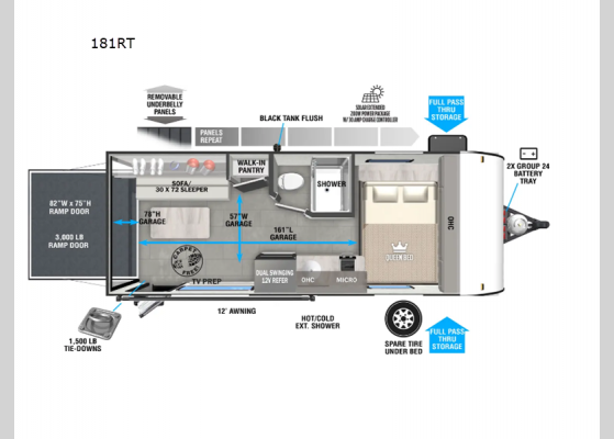 Floorplan - 2025 Wildwood FSX 181RT Toy Hauler Travel Trailer