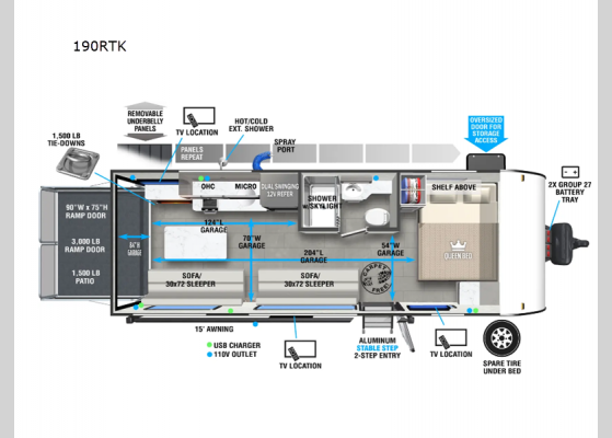 Floorplan - 2025 Wildwood FSX 190RTK Toy Hauler Travel Trailer