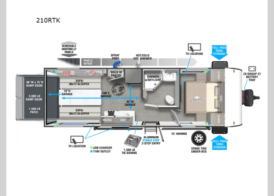 Floorplan - 2025 Wildwood FSX 210RTK Toy Hauler Travel Trailer