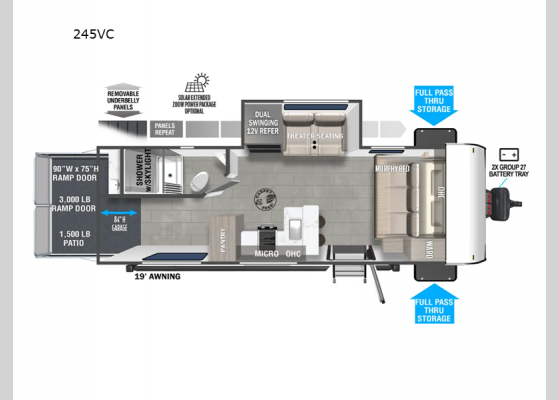 Floorplan - 2025 Wildwood FSX 245VC Toy Hauler Travel Trailer