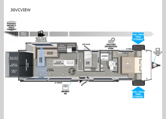 Floorplan - 2025 Wildwood FSX 30VCVIEW Toy Hauler Travel Trailer