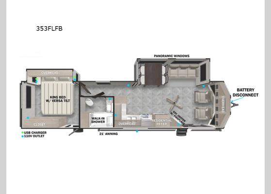 Floorplan - 2025 Wildwood Lodge 353FLFB Destination Trailer