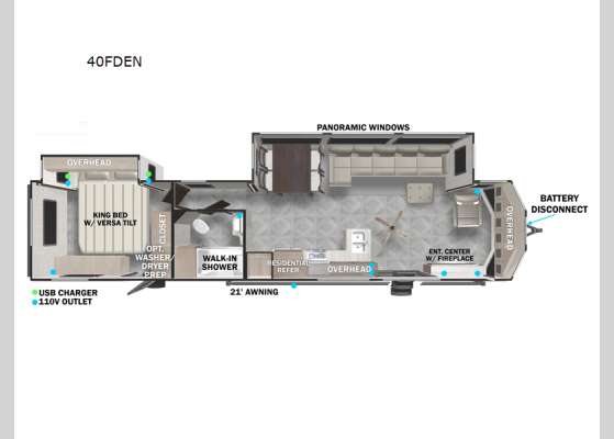 Floorplan - 2025 Wildwood Lodge 40FDEN Destination Trailer