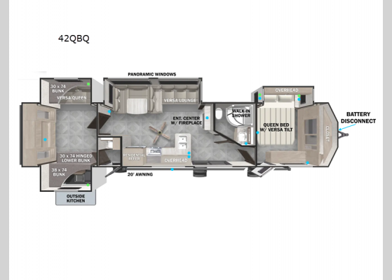 Floorplan - 2025 Wildwood Lodge 42QBQ Destination Trailer