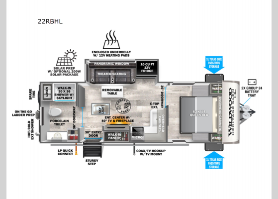 Floorplan - 2025 Wildwood Heritage Glen Hyper-Lyte 22RBHL Travel Trailer