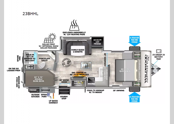 Floorplan - 2025 Wildwood Heritage Glen Hyper-Lyte 23BHHL Travel Trailer