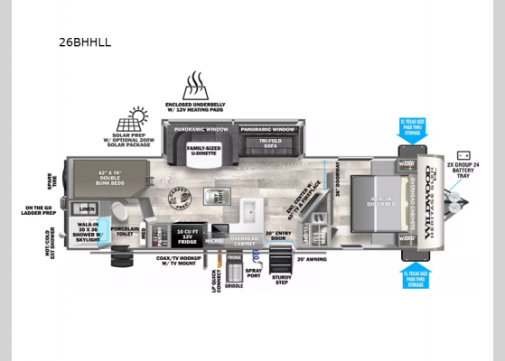 Floorplan - 2025 Wildwood Heritage Glen Hyper-Lyte 26BHHL Travel Trailer