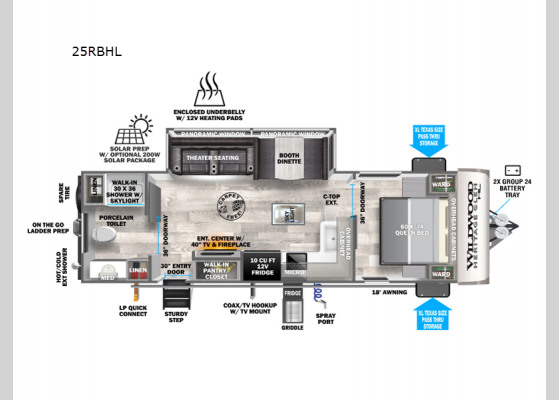 Floorplan - 2025 Wildwood Heritage Glen Hyper-Lyte 25RBHL Travel Trailer