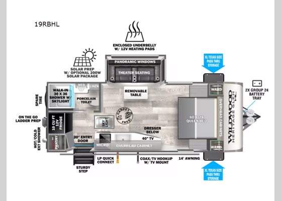 Floorplan - 2025 Wildwood Heritage Glen Hyper-Lyte 19RBHL Travel Trailer