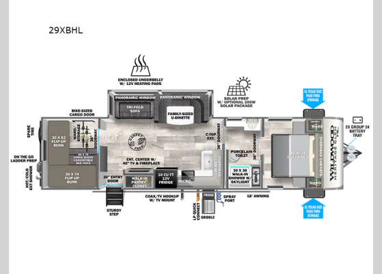 Floorplan - 2025 Wildwood Heritage Glen Hyper-Lyte 29XBHL Travel Trailer