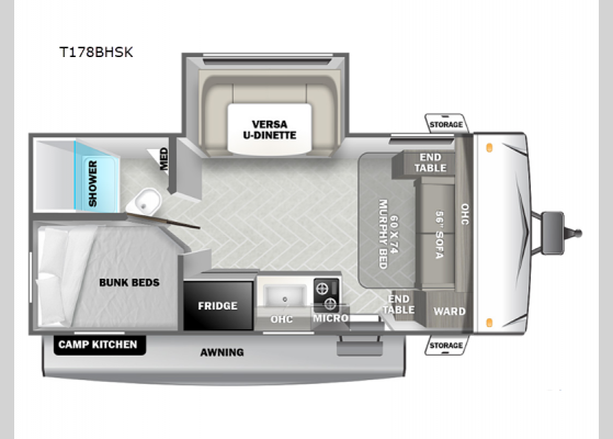 Floorplan - 2025 Wildwood Select T178BHSK Travel Trailer