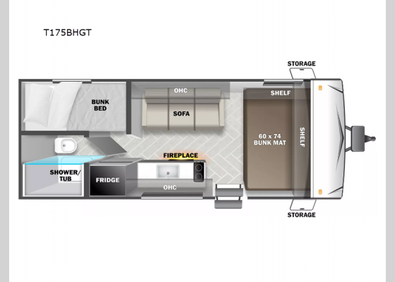 Floorplan - 2025 Wildwood Select T175BHGT Travel Trailer