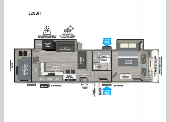 Floorplan - 2025 Wildwood Heritage Glen 328BH Fifth Wheel