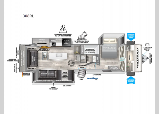 Floorplan - 2025 Wildwood Heritage Glen 308RL Travel Trailer