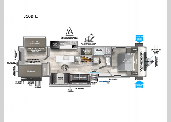 Floorplan - 2025 Wildwood Heritage Glen 310BHI Travel Trailer