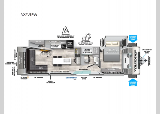 Floorplan - 2025 Wildwood Heritage Glen 322VIEW Travel Trailer