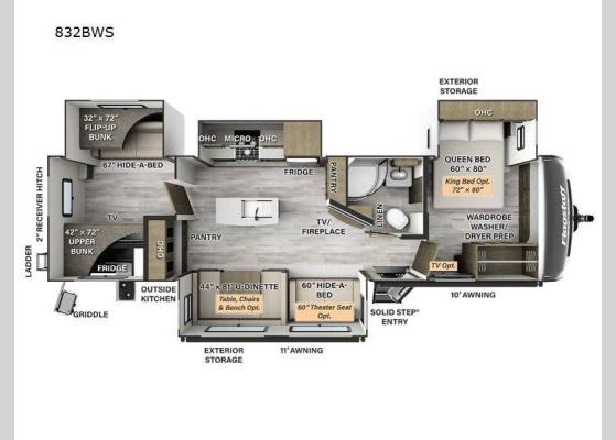 Floorplan - 2025 Flagstaff Classic 832BWS Travel Trailer