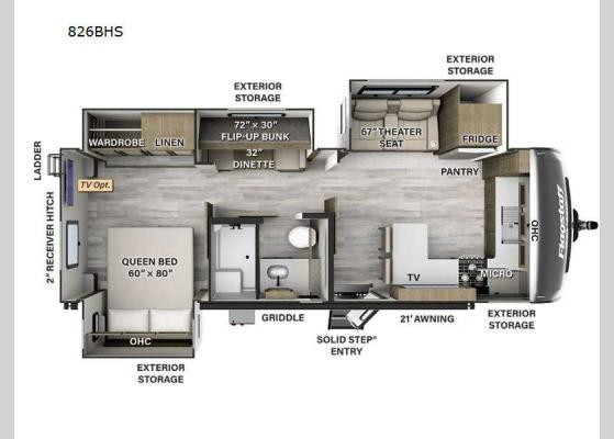 Floorplan - 2025 Flagstaff Classic 826BHS Travel Trailer