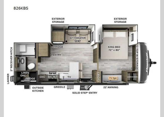 Floorplan - 2025 Flagstaff Classic 826KBS Travel Trailer