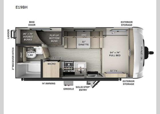 Floorplan - 2025 Flagstaff E-Pro E19BH Travel Trailer