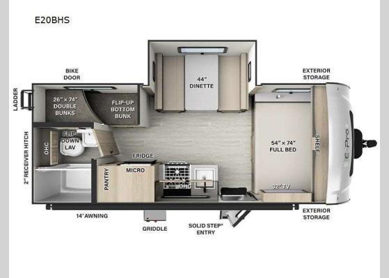 Floorplan - 2025 Flagstaff E-Pro E20BHS Travel Trailer