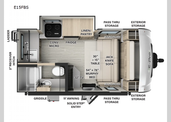 Floorplan - 2025 Flagstaff E-Pro E15FBS Travel Trailer