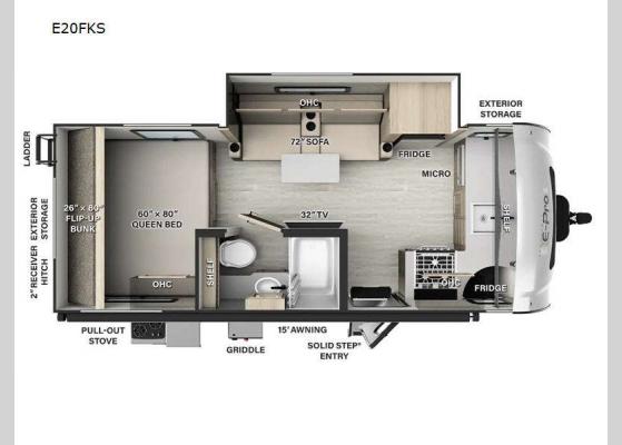 Floorplan - 2025 Flagstaff E-Pro E20FKS Travel Trailer