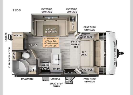 Floorplan - 2025 Flagstaff Micro Lite 21DS Travel Trailer