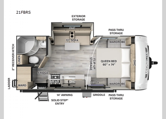 Floorplan - 2025 Flagstaff Micro Lite 21FBRS Travel Trailer