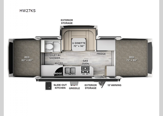 Floorplan - 2025 Flagstaff High Wall HW27KS Folding Pop-Up Camper