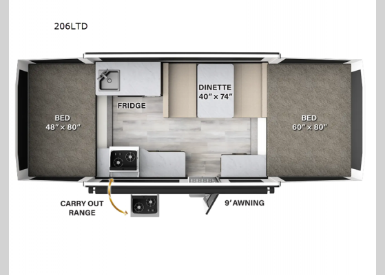 Floorplan - 2025 Flagstaff Limited Series 206LTD Folding Pop-Up Camper