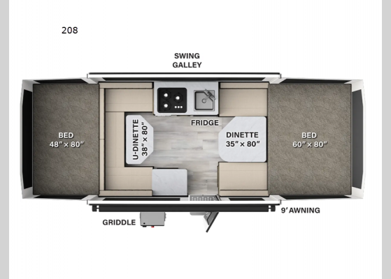 Floorplan - 2025 Flagstaff MAC Series 208 Folding Pop-Up Camper