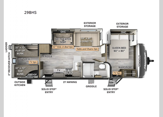 Floorplan - 2025 Flagstaff Super Lite 29BHS Travel Trailer