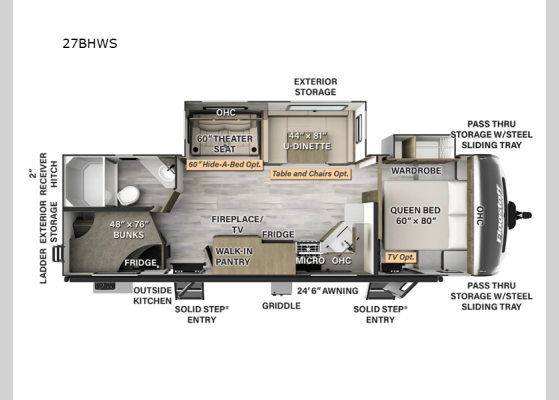 Floorplan - 2025 Flagstaff Super Lite 27BHWS Travel Trailer