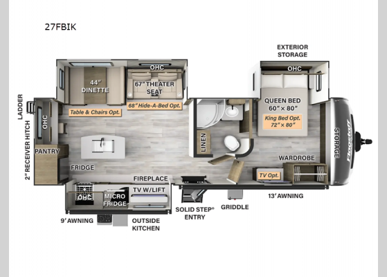 Floorplan - 2025 Flagstaff Super Lite 27FBlK Travel Trailer