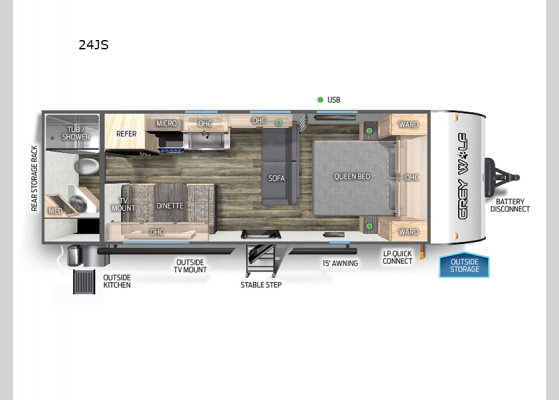 Floorplan - 2024 Cherokee Grey Wolf 24JS Travel Trailer