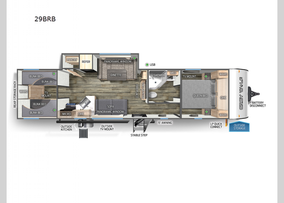 Floorplan - 2024 Cherokee Grey Wolf 29BRB Travel Trailer