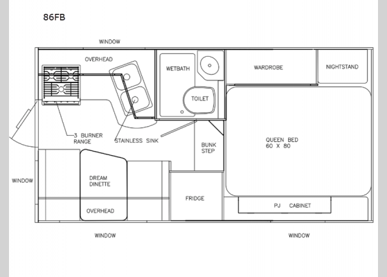 Floorplan - 2024 Adventurer 86FB Truck Camper