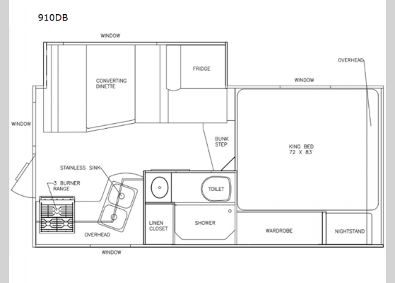 Floorplan - 2024 Adventurer 910DB Truck Camper